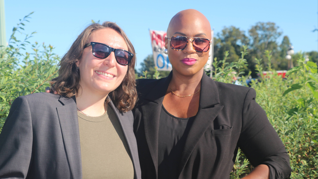 Omny Miranda Martone, Founder and CEO of the SVPA stands with Rep. Ayanna Pressley.
